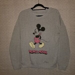 Disney Mickey Mouse Womens Sweatshirt Large Gray Long Sleeve Pullover Classic